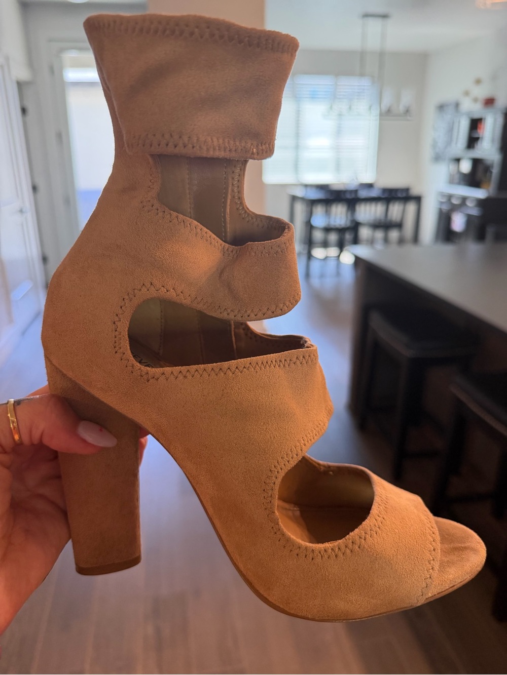 Steve Madden Tan Suede Cutout Block Heel Sandals a statement shoe!